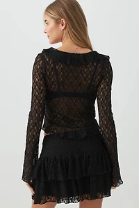 Cardigan court en dentelle à volants