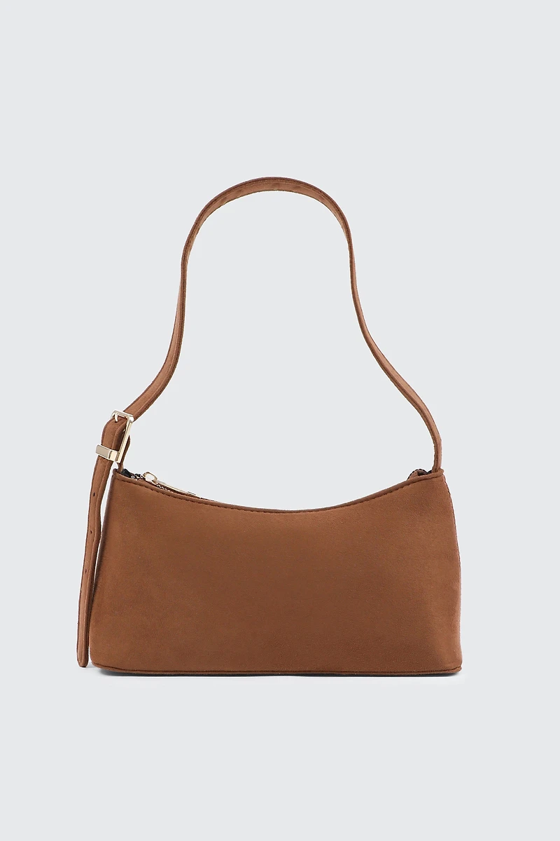 Ardene Baguette Bag with Adjustable Strap in Cognac | Faux Leather/Polyester/Faux Suede