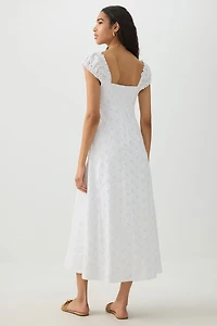 Robe midi paysanne à broderie anglaise