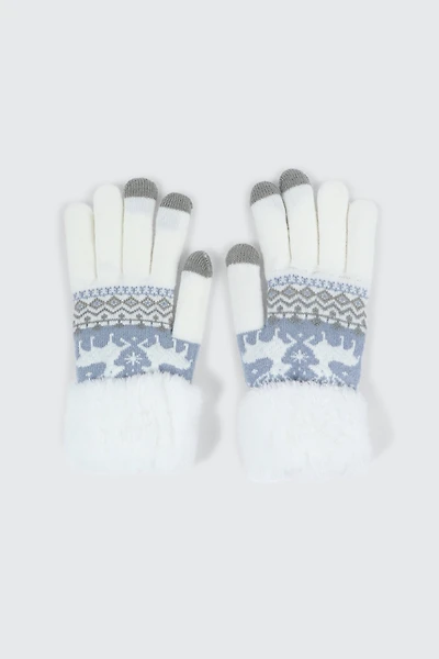 Ardene Reindeer Fair Isle Gloves in White | Polyester/Elastane