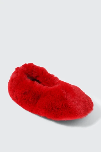 Ardene Faux Fur Slippers in Red | Size Small | Polyester