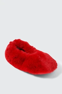 Ardene Faux Fur Slippers in Red | Size Small | Polyester