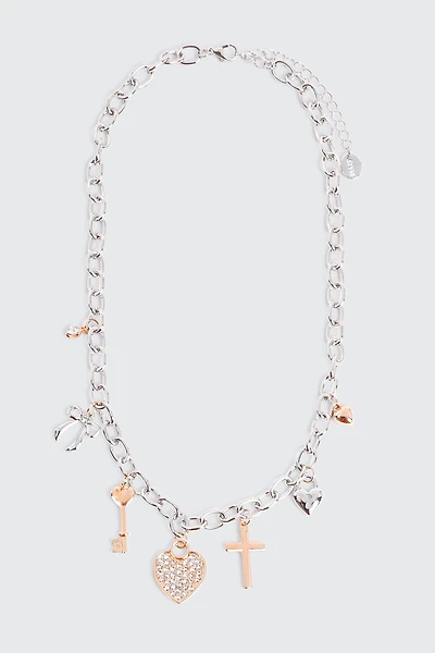 Ardene Multi Charm Necklace in Silver