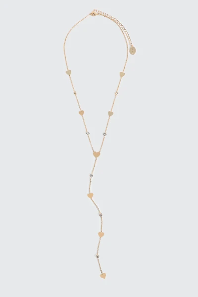Ardene Crystal & Heart Lariat Necklace in Gold