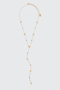 Ardene Crystal & Heart Lariat Necklace in Gold