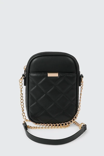 Ardene Quilted Phone Bag in Black | 100% Recycled Polyester | Eco-Conscious