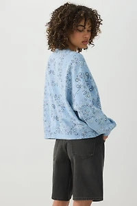 Chandail à col rond en jersey bouclette imprimé