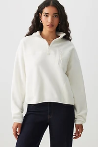 Ardene Polar Fleece Half Zip Sweatshirt in White | Size | Polyester