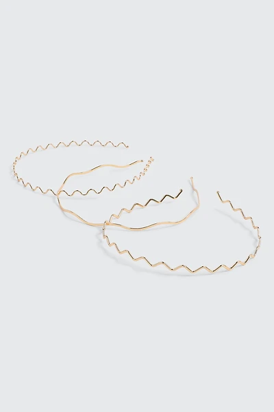 Ardene 3-Pack Wavy Metal Headbands in Gold
