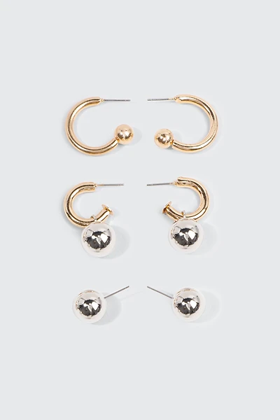 Ardene 3-Pack Sphere Charm Hoop Earrings in Gold | Stainless Steel