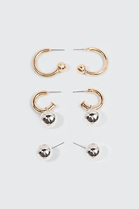 Ardene 3-Pack Sphere Charm Hoop Earrings in Gold | Stainless Steel