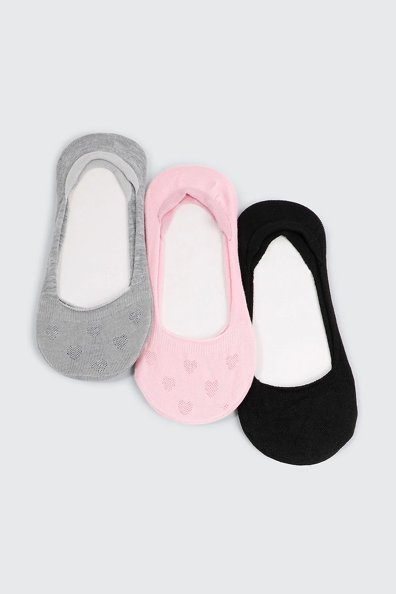 Ardene 3-Pack Heart Pattern Shoe Liners | Polyester/Spandex
