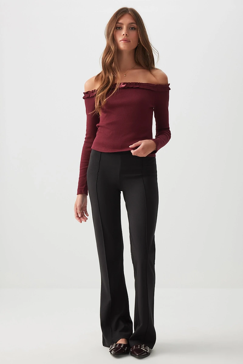 Ardene Flare Pintuck Leggings in Black | Size | Polyester/Elastane/Viscose