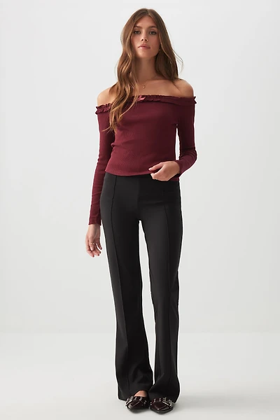 Ardene Flare Pintuck Leggings in Black | Size | Polyester/Elastane/Viscose