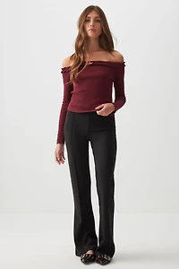 Ardene Flare Pintuck Leggings in Black | Size | Polyester/Elastane/Viscose