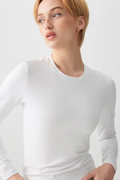 Ardene Long Sleeve Crew Neck T-Shirt in White | Size | Polyester/Elastane
