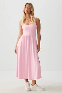 Ardene Super Soft Midi Dress with Slit in Light Pink | Size | Polyester/Elastane | Eco-Conscious