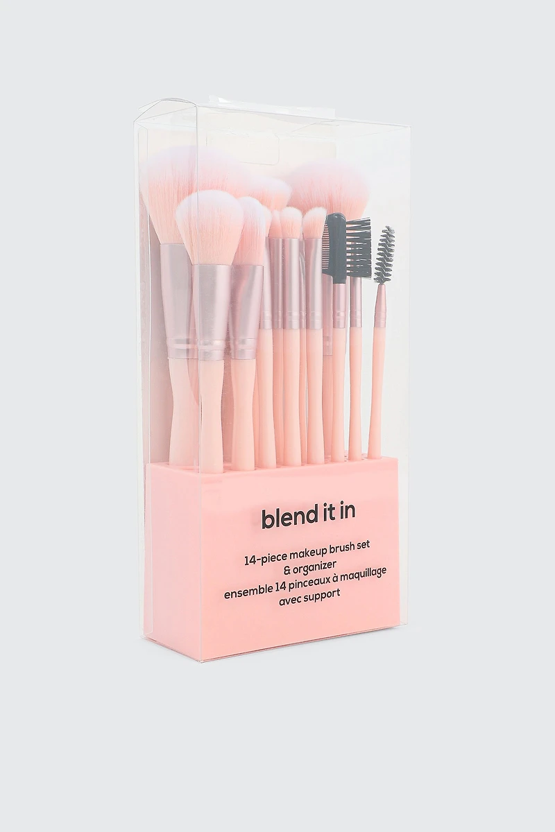 Ardene 14-Pack Makeup Brush & Stand in Light Pink