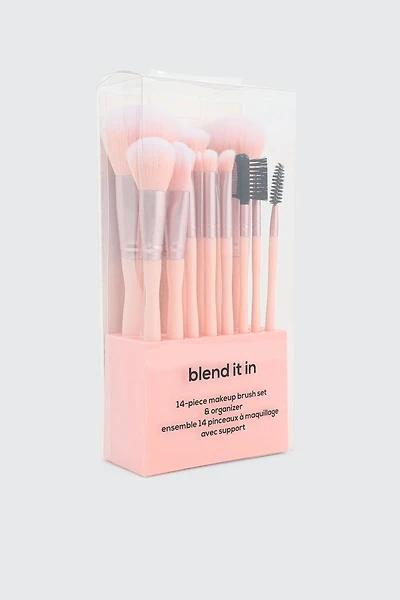 Ardene 14-Pack Makeup Brush & Stand in Light Pink
