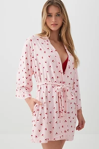 Peignoir à motif de cerises en tissu HUSHKNIT