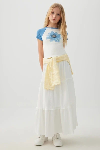 Jupe maxi étagée en tissu textur