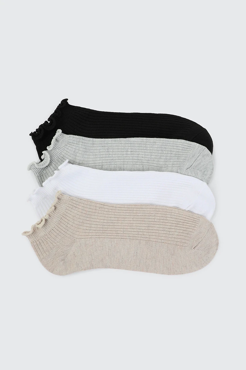 Ardene 4-Pack Scalloped Edge Ankle Socks | Polyester/Spandex