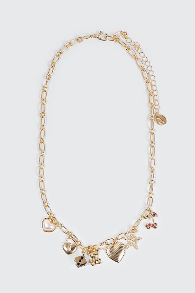 Ardene Mixed Charm Necklace in Gold