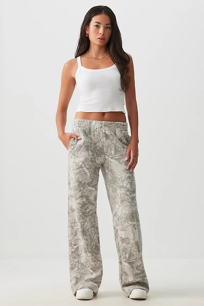 Ardene Camouflage Wide Leg Sweatpants in Khaki | Size | Polyester/Cotton | Fleece-Lined