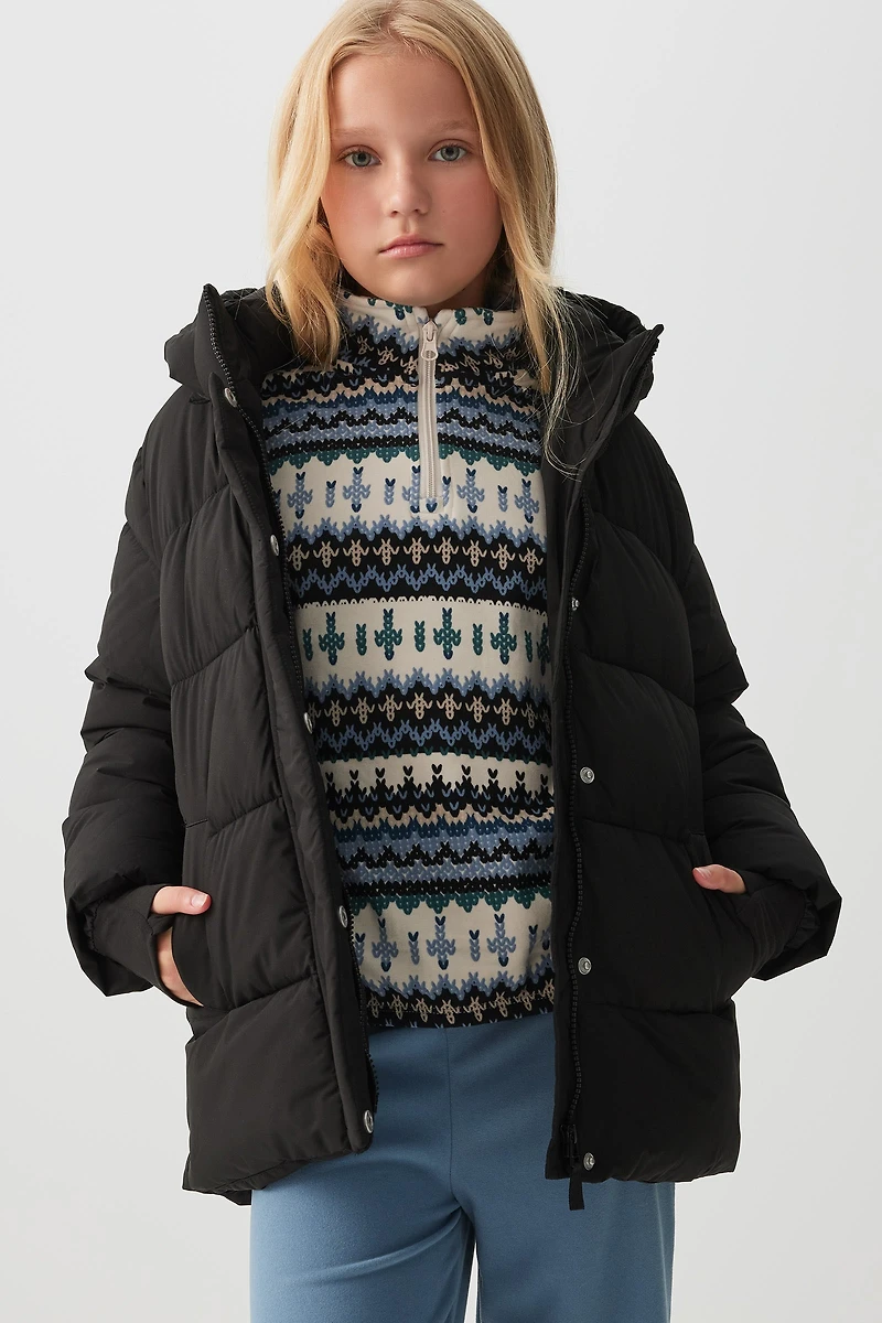 Ardene Kids Puffer Jacket with Removable Hood in Black | Size | Polyester