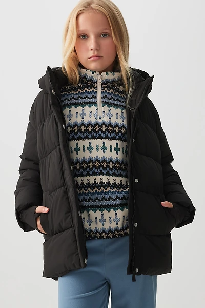 Ardene Kids Puffer Jacket with Removable Hood in Black | Size | Polyester
