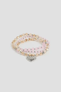 Ardene 3-Pack Bead Bracelet with Heart Charm in Light