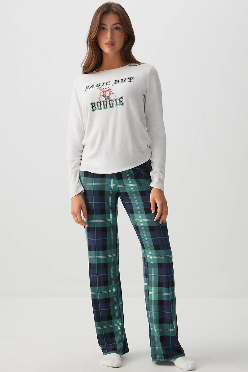 Ardene HUSHKNIT Long PJ Set in Dark | Size | Polyester/Elastane | Eco-Conscious