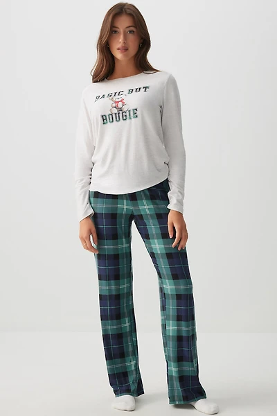 Ardene HUSHKNIT Long PJ Set in Dark | Size | Polyester/Elastane | Eco-Conscious