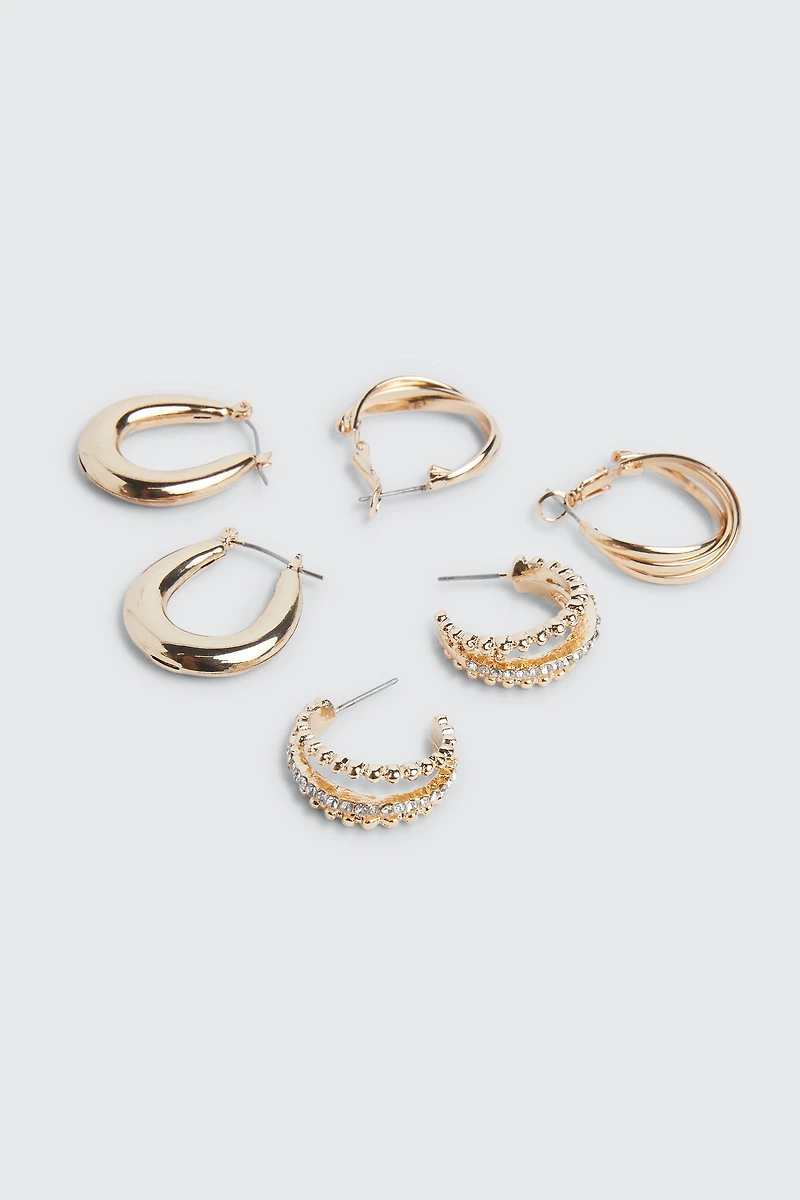 Ardene 3-Pack Assorted Hoop Earrings in Gold | Stainless Steel