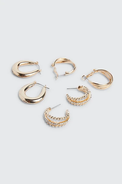 Ardene 3-Pack Assorted Hoop Earrings in Gold | Stainless Steel