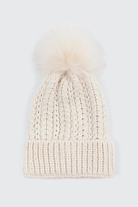 Ardene Beanie with Pompom in Off-White | 100% Acrylic