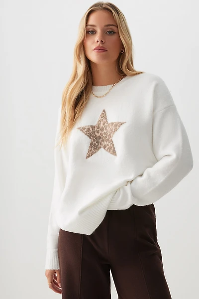 Ardene Oversized Graphic Sweater in White | Size | Polyester/Spandex