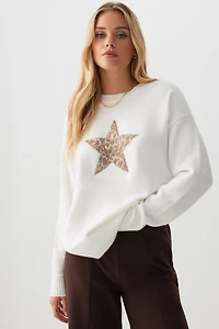 Ardene Oversized Graphic Sweater in White | Size | Polyester/Spandex