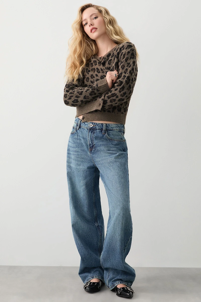 Cardigan à col rond léopard