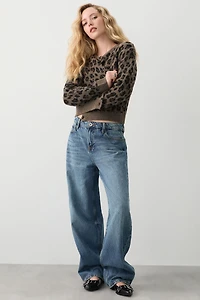 Cardigan à col rond léopard