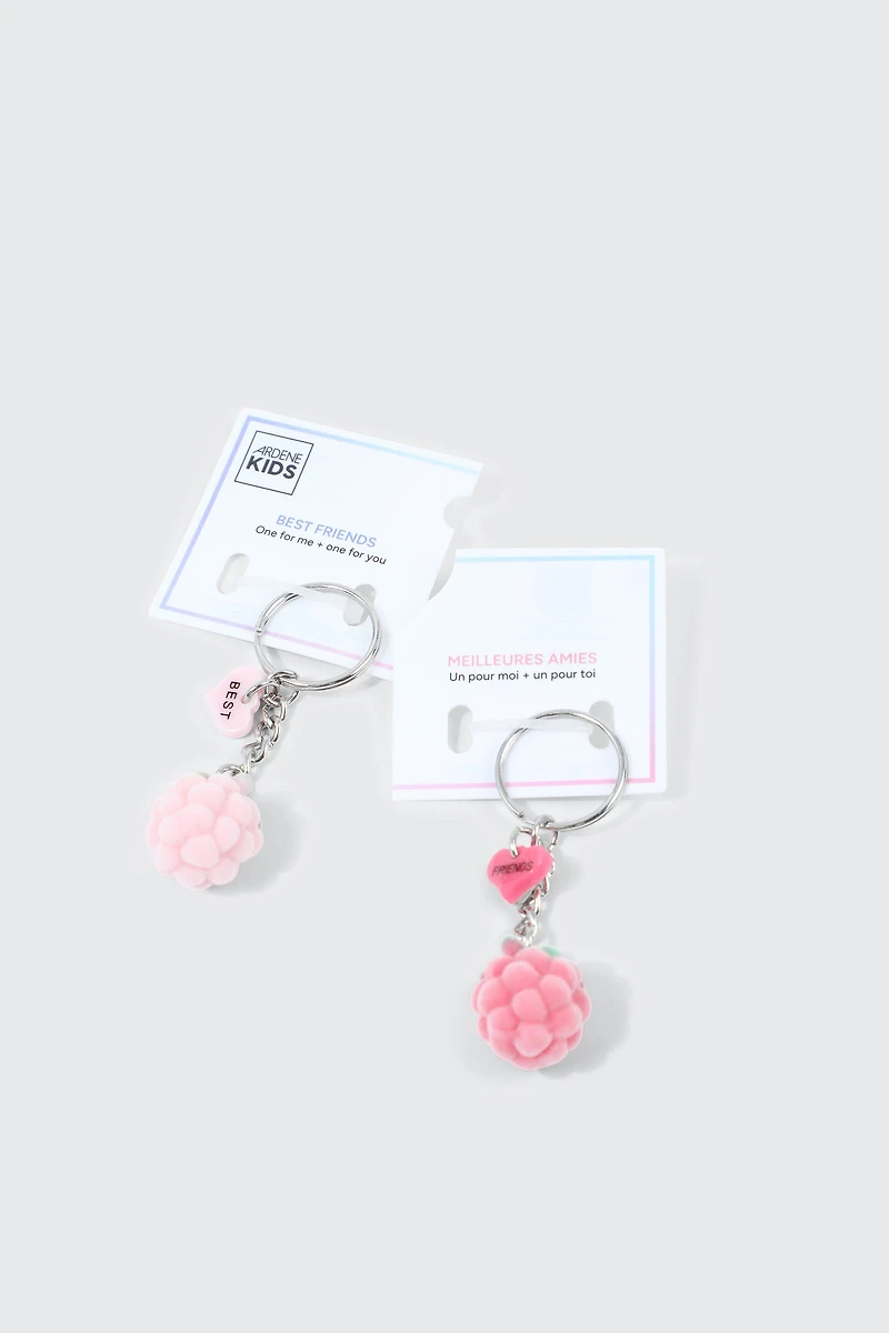 Duo de porte-clés BFF framboises pelucheuses