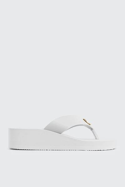 Ardene Wedge Flip-Flops with Metallic Detail Sandals in White | Size | Faux Leather | Eco-Conscious