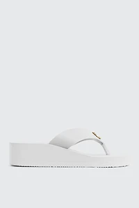 Ardene Wedge Flip-Flops with Metallic Detail Sandals in White | Size | Faux Leather | Eco-Conscious