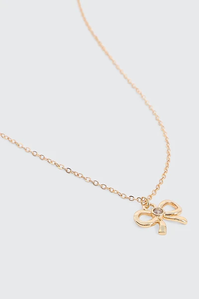 Ardene Embellished Bow Necklace in Gold