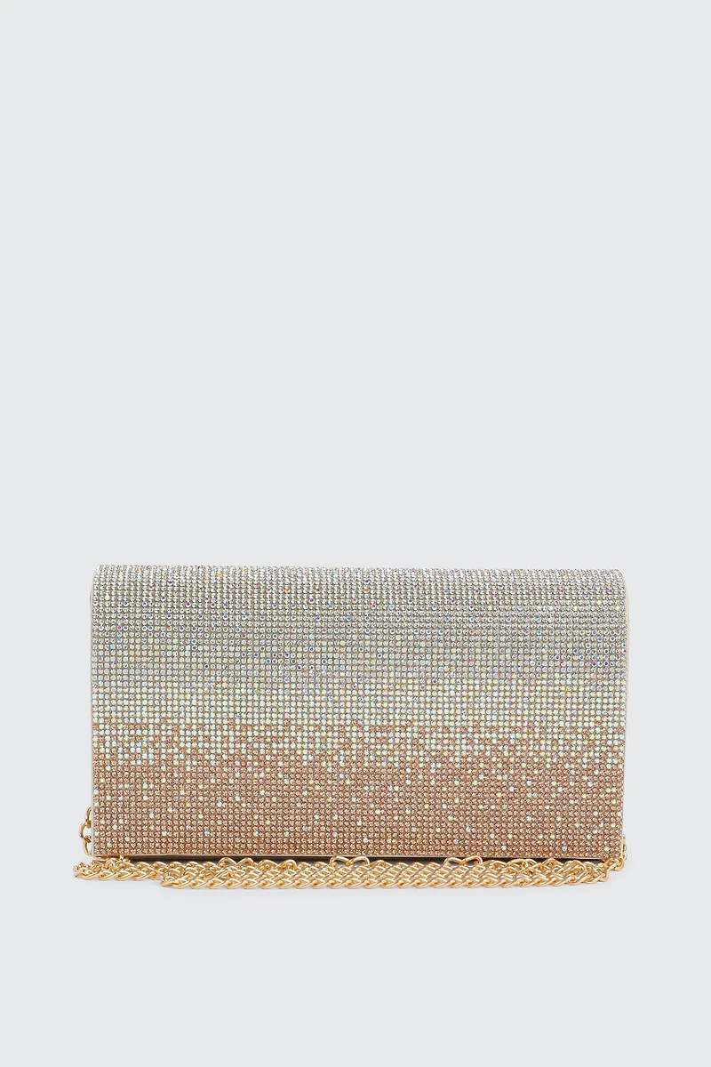 Ardene Ombre Rhinestone Clutch in Gold | Polyester
