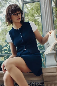Ardene Button Front Sweater Vest in Dark Blue | Size | Polyester/Rayon/Spandex