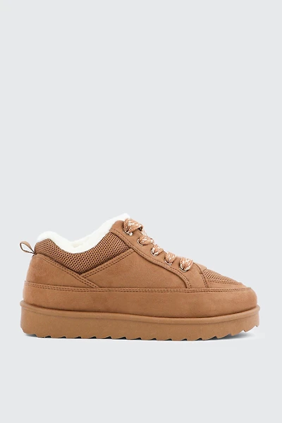 Ardene Faux Fur Lined Sneakers in Cognac | Size | Faux Suede