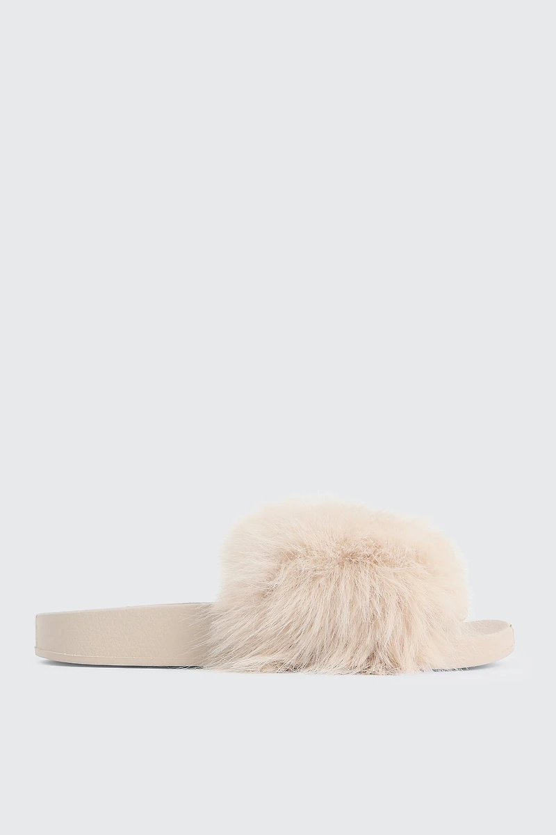 Ardene Faux Fur Slides in Beige | Size