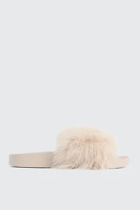 Ardene Faux Fur Slides in Beige | Size