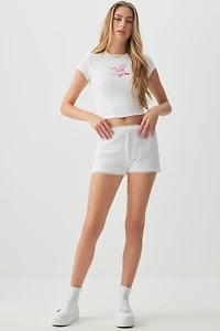 Ardene Lace Trim Shorts in White | Size Medium | Polyester/Elastane
